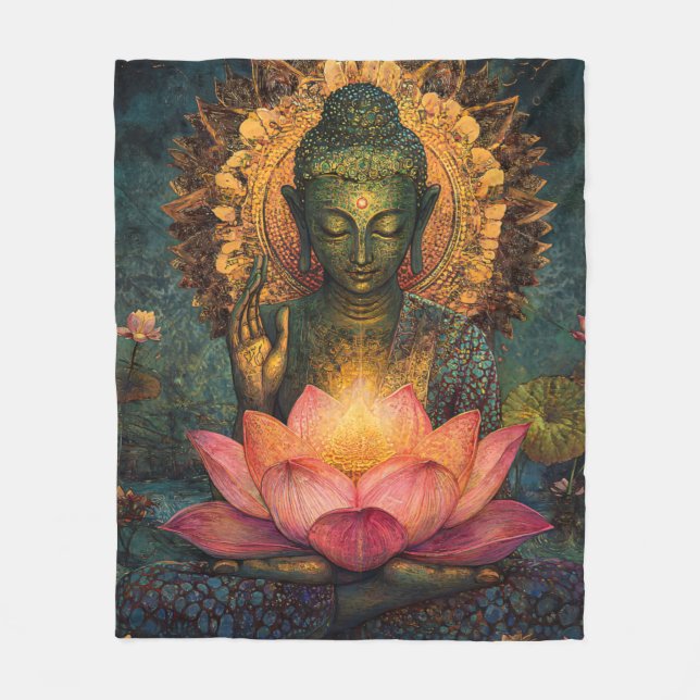 .buddha holding a psychedelic colours lotus blanke fleece blanket (Front)