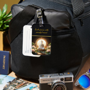 Buddha in a peaceful lotus garden luggage tag