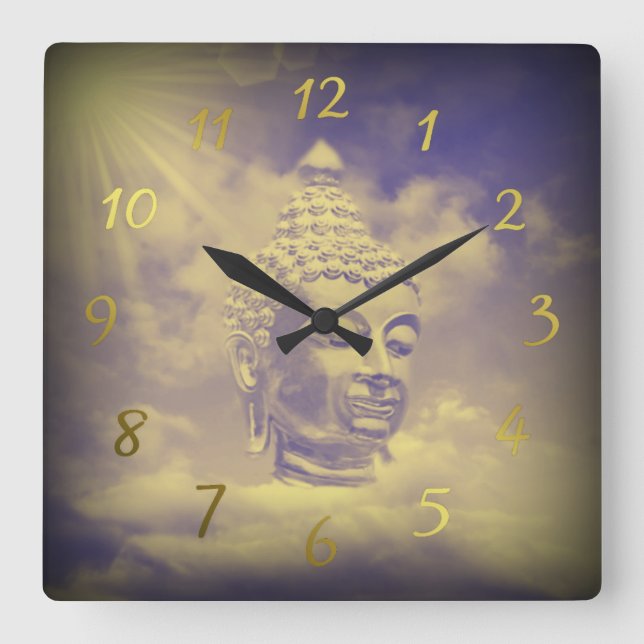 buddha in coloured clouds with artificial sun square wall clock (Front)