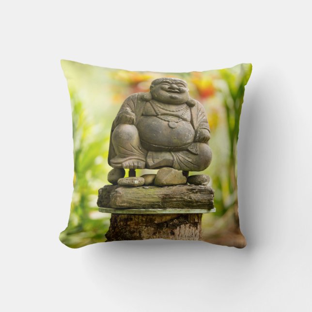 Buddha in Hawaiian Garden throw pillow (Front)