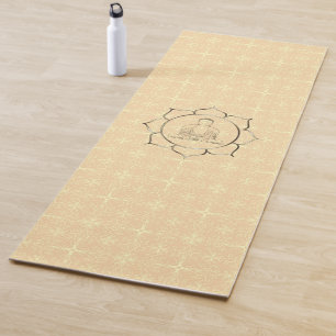 Buddha in Lotus on Tan Geometric  Yoga Mat