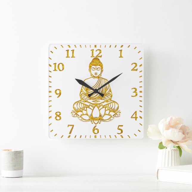 Buddha in Lotus Pose,  Square Wall Clock (Home)