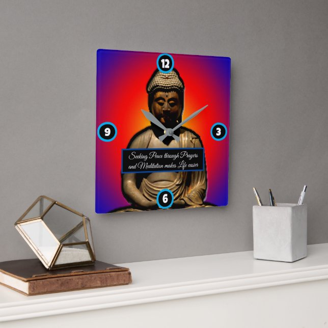 Buddha in Meditation Square Wall Clock (Office)