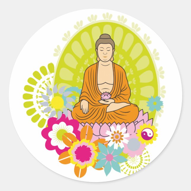 Buddha in Spring Flowers Classic Round Sticker (Front)