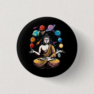 Buddha Juggling Space Planets Zen Yoga Meditation  3 Cm Round Badge