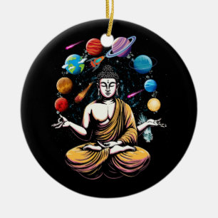 Buddha Juggling Space Planets Zen Yoga Meditation Ceramic Ornament