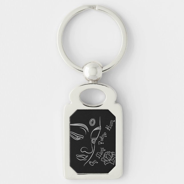Buddha Lotus Om Mani Padme Hum White Key Ring (Front)