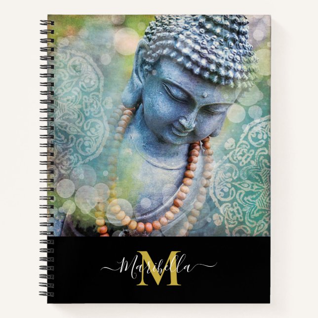 Buddha Mala Beads Mandala Bohemian Monogram Notebook (Front)