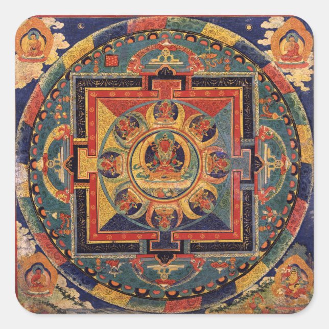 Buddha Mandala Antique Reproduction Thanka Square Sticker (Front)