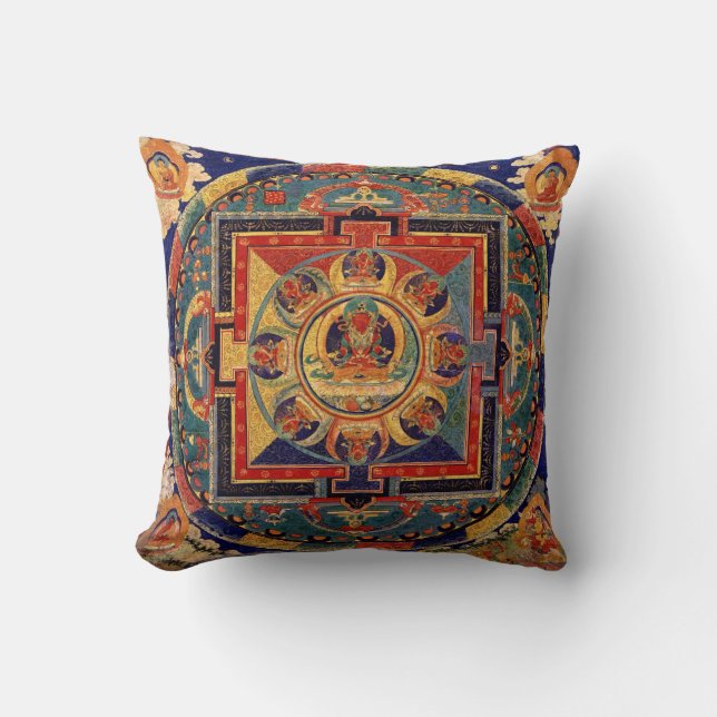 Buddha Mandala Antique Tibetan Thanka Cushion (Front)