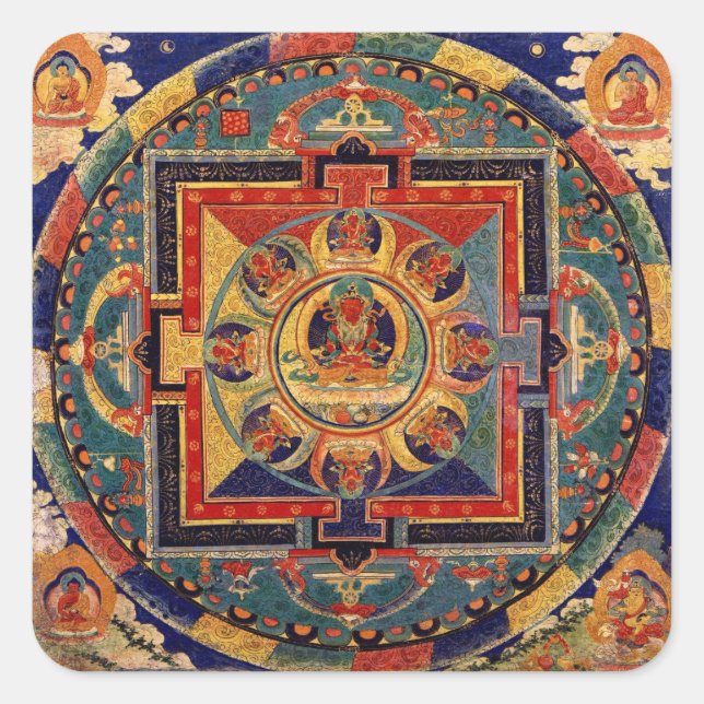 Buddha Mandala Antique Tibetan Thanka Square Sticker (Front)