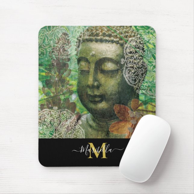 Buddha Mandala Boho Personalise Monogram Mouse Pad (With Mouse)