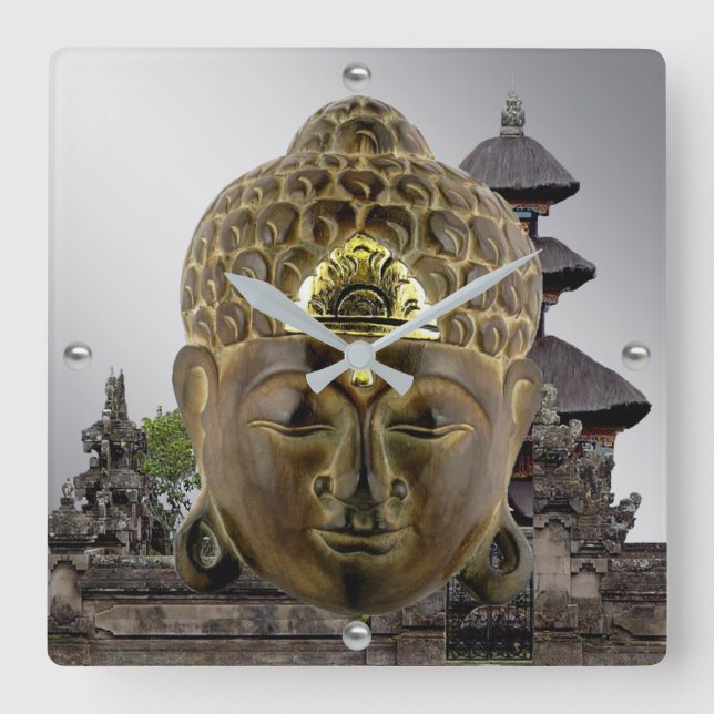 Buddha Mask Square Wall Clock (Front)