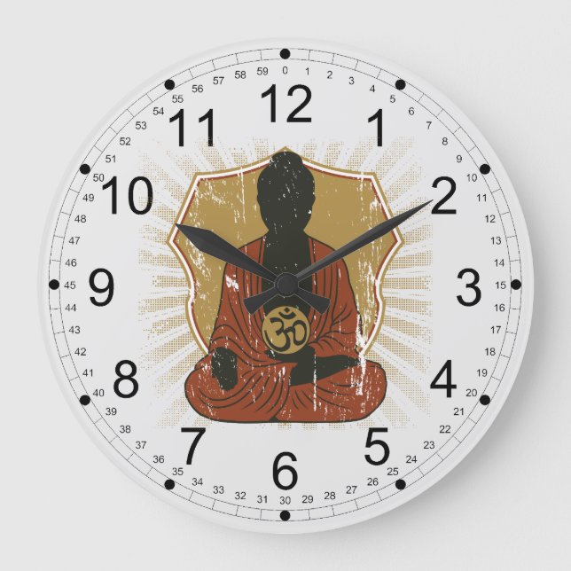 Buddha Meditating Om Symbol Large Clock (Front)