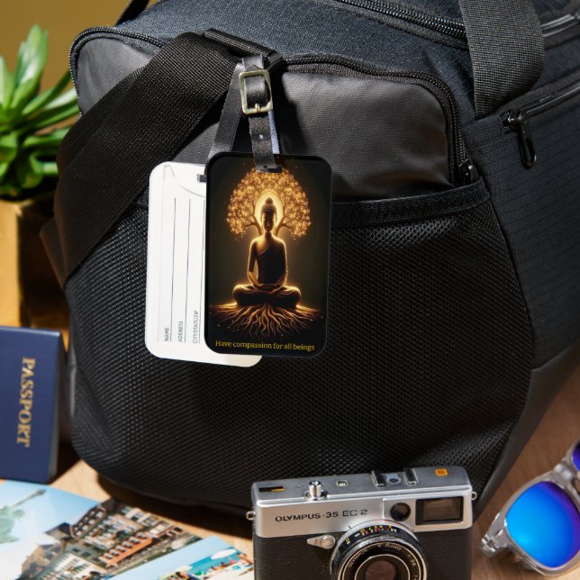 Buddha meditating under a tree luggage tag (Front & Back)