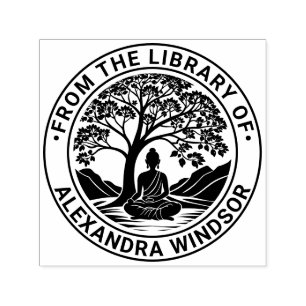 Buddha Meditating Under Tree Library Book Name Self-inking Stamp