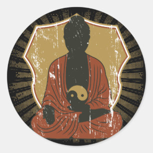 Buddha Meditating Yin Yang Classic Round Sticker