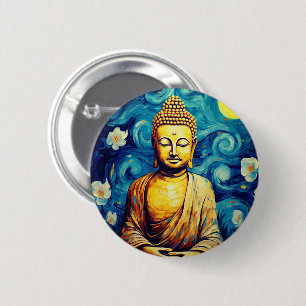 Buddha modern painting colorful 6 cm round badge