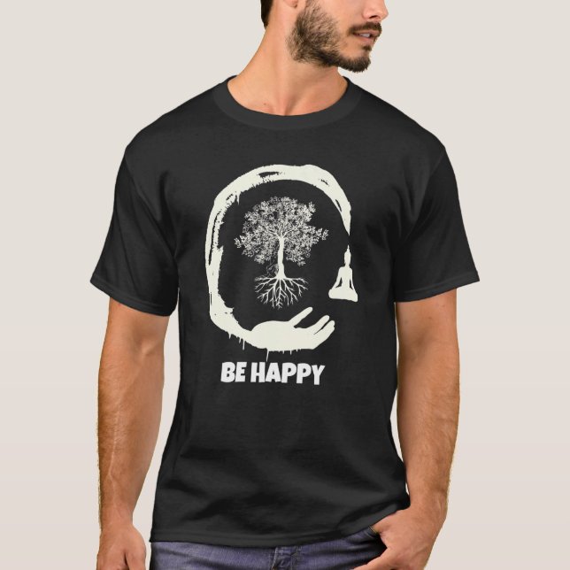 Buddha Monk Namaste Praying Pray Smile Happy Laugh T-Shirt (Front)