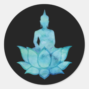 Buddha on Lotus Blue Classic Round Sticker