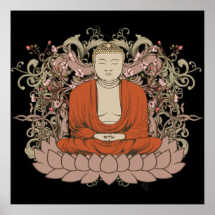 Buddha On Lotus Flower Poster