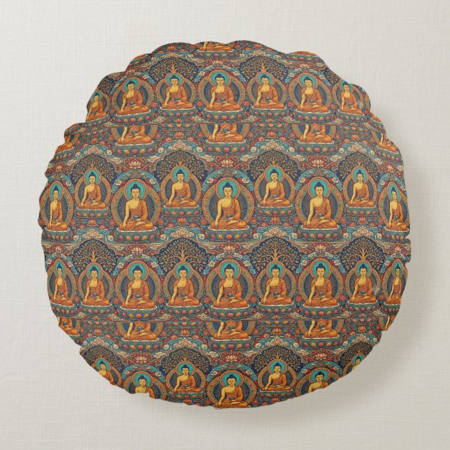 Buddha Pattern Round Cushion (Front)