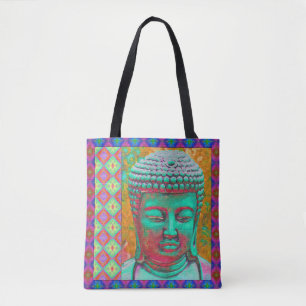 Buddha Pop in Green, Yellow, Red, Blue, Magenta Tote Bag