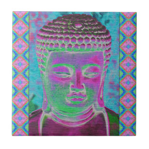 Buddha Pop in Magenta and Turquoise Ceramic Tile