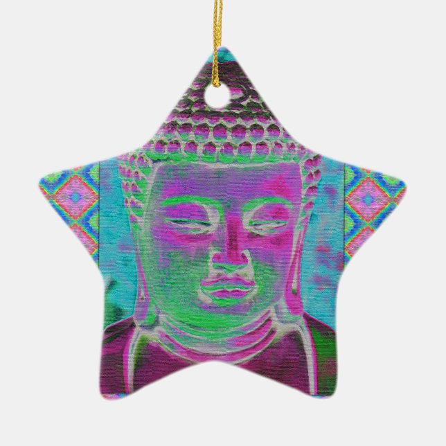 Buddha Pop in Magenta and Turquoise Ceramic Tree Decoration (Front)