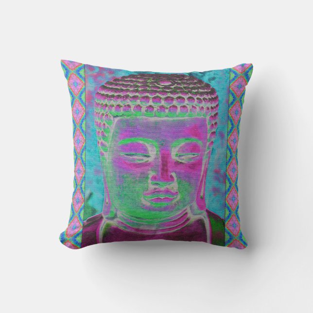 Buddha Pop in Magenta and Turquoise Cushion (Front)