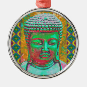 Buddha Pop in Teal Green and Red Metal Tree Decoration