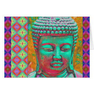 Buddha Pop with Patchwork Borders in Blue and Pink