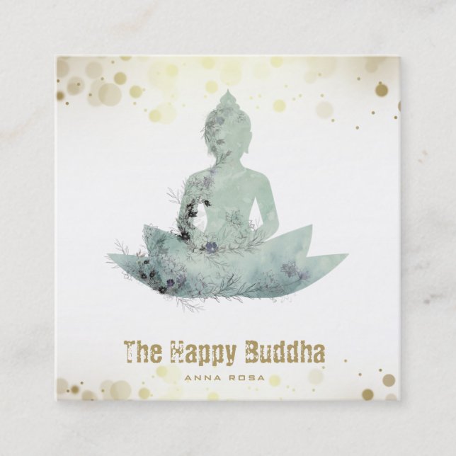 *~* Buddha QR Floral SAGE Lotus AP33 Square Business Card (Front)