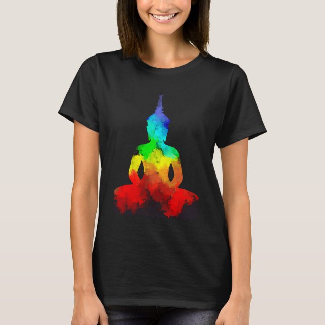Buddha Rainbow Love Yoga Pose T Namaste T-Shirt (Front)