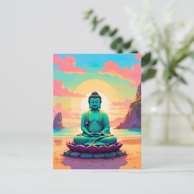 Buddha’s Sunset Reflection Holiday Postcard (Standing Front)