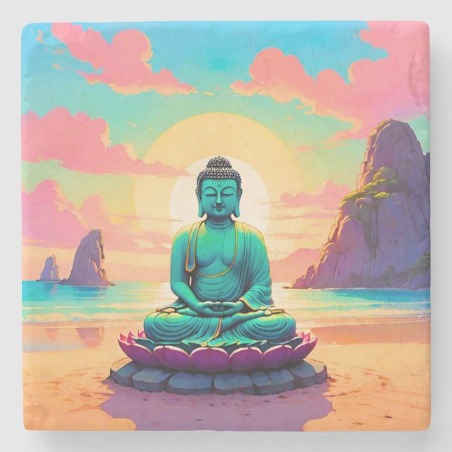 Buddha’s Sunset Reflection Stone Coaster (Front)