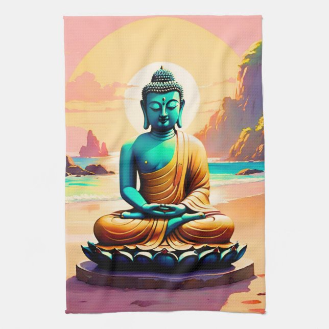 Buddha - Serene Shores of Enlightenment  Tea Towel (Vertical)