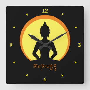 Buddha Shakyamuni & SunDisc /Light at Night Square Wall Clock