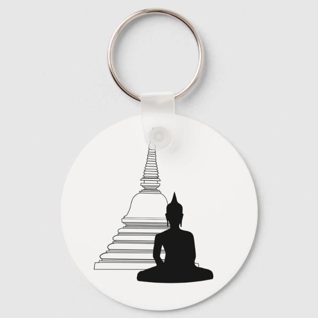 Buddha Silhouette with Stupa Key Ring (Front)