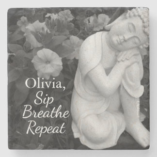 Buddha Sip Breathe Repeat Black White Zen – Name Stone Coaster