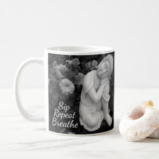 Buddha Sip Breathe Repeat –Black Wht Affirmation Coffee Mug