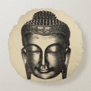 Buddha smile II - halftone black + your ideas Round Cushion