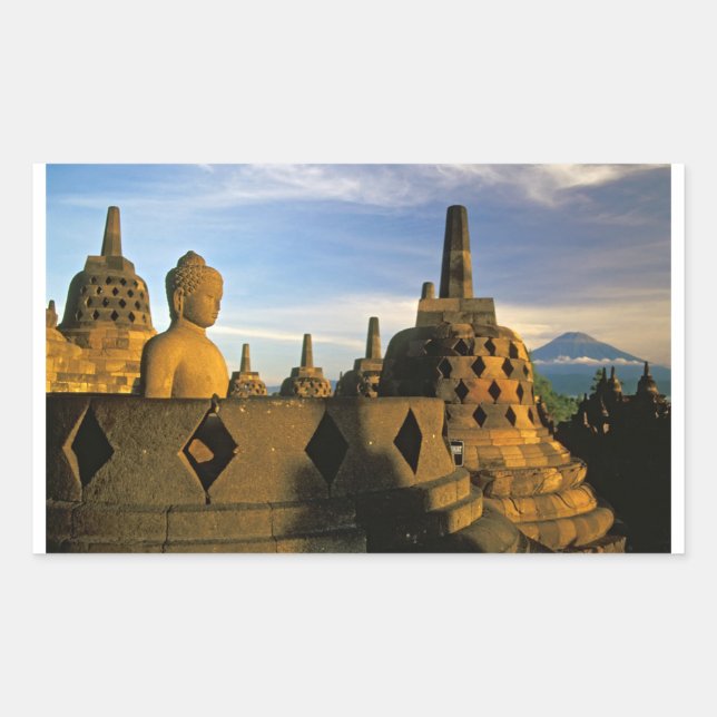 Buddha Statue and Stupas, Borobudur Temple Rectangular Sticker (Front)