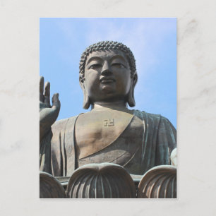 Buddha Statue in Blue Sky, Hand Raised Postcard