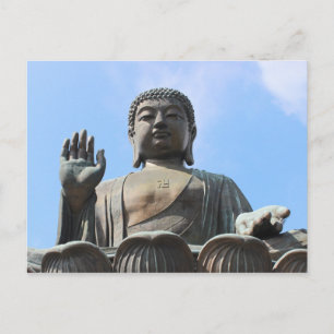 Buddha Statue in Blue Sky, Hand Raised Postcard
