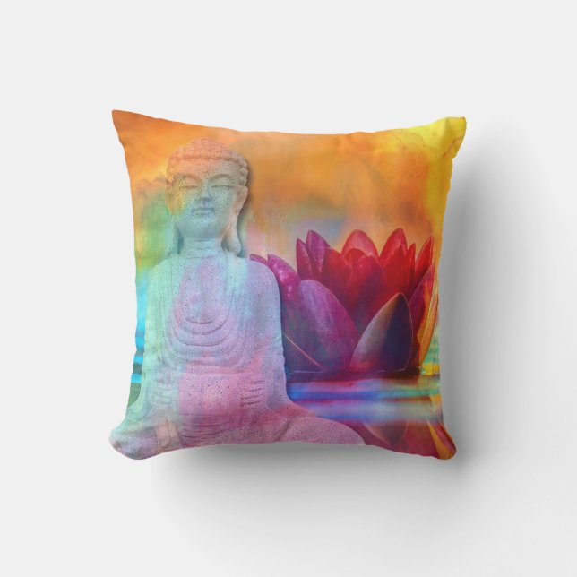 Buddha Statue & Lotus in Water Cushion (Front)