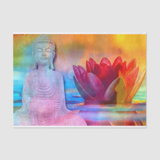 Buddha Statue & Lotus in Water Tissue Paper (Front)