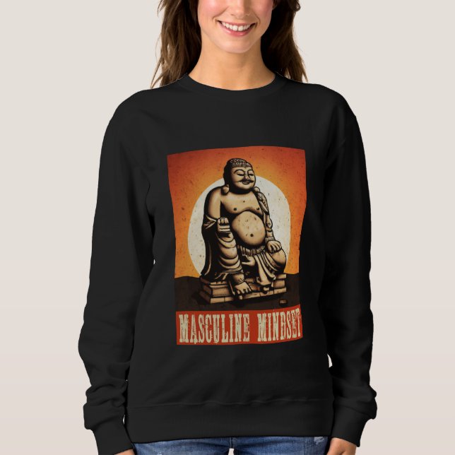 buddha statue masculine mindset retro sun style sweatshirt (Front)