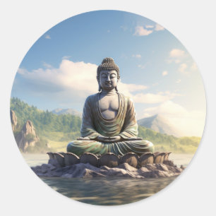 Buddha Statue Meditate Position Classic Round Sticker