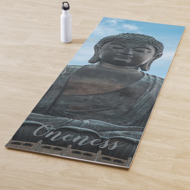 Buddha Statue Sky Inspirational Oneness One Side Yoga Mat (In Situ)